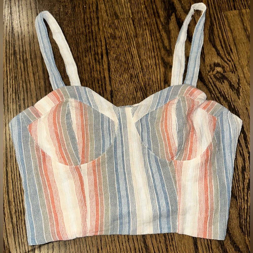 Striped Crop Top - Blue & Coral